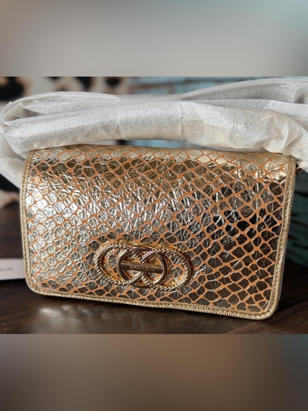 NWT BRAHMIN Donegal Collection Gold Leather Minuette Crossbody Bag HTF FIRM